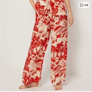 Onia Silk Red and Cream Patterned Wide-Leg Pants